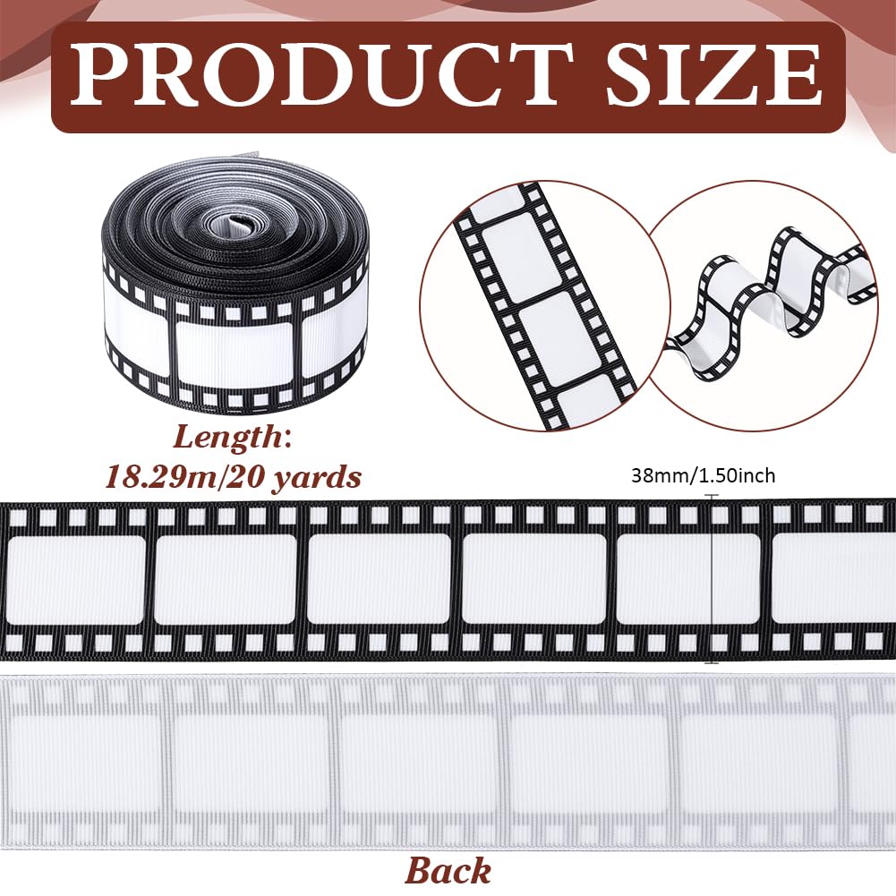PH PandaHall 20 Yards Filmstrip Ribbons 1.5inch Black and White Film Border Roll Film Pattern Ribbon Movie Themed Decorating Material for Movie Night Theater Theme Party Gift Wrapping Table Decor