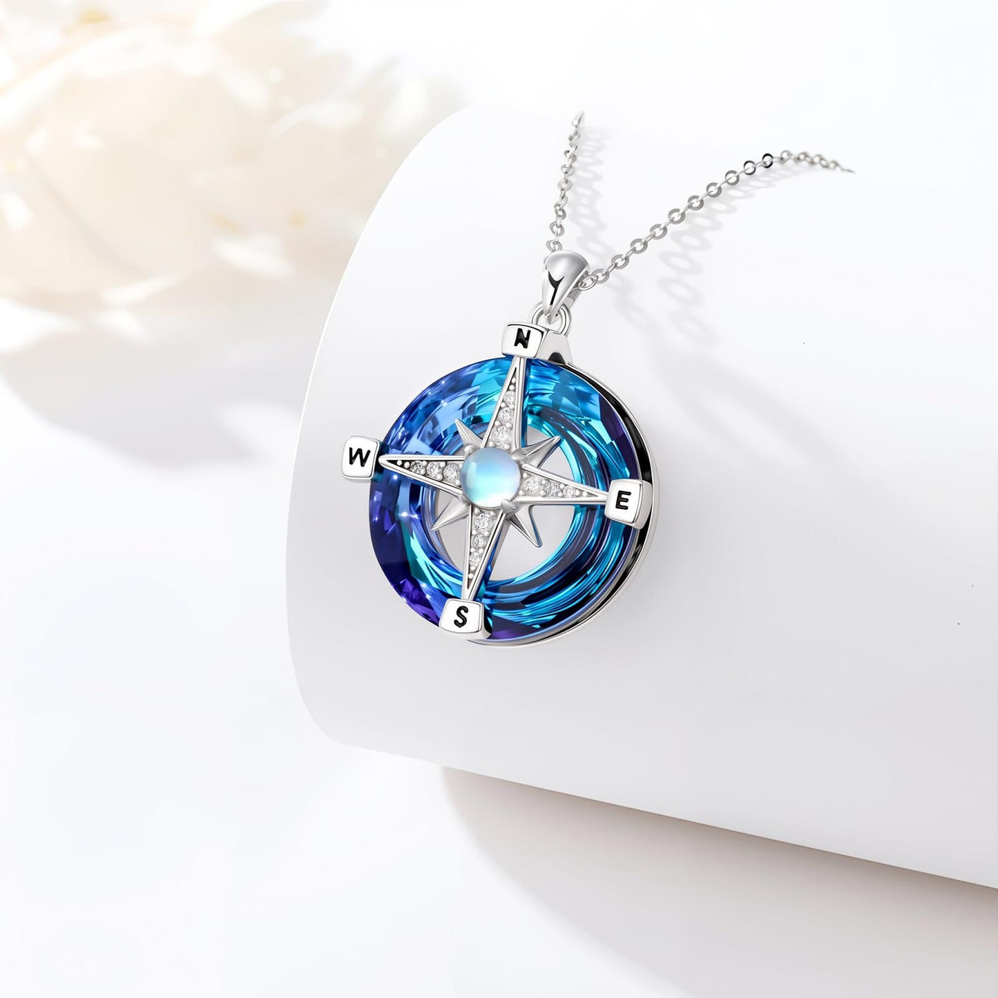 Silikepa Compass Necklace for Women 925 Sterling Silver Compass North Star Pendant Necklace with Zircon Graduation Season Jewelry Gift for Women