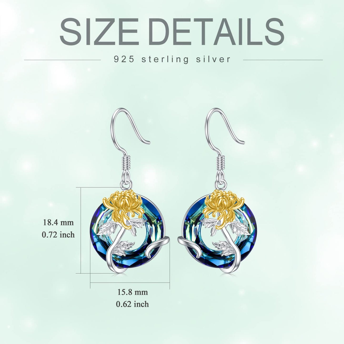 TOUPOP November Birth Flower Earrings Chrysanthemum Drop Dangle Earrings Blue Crystal Jewelry Birthday Mothers Day Gifts for Women Mom Her