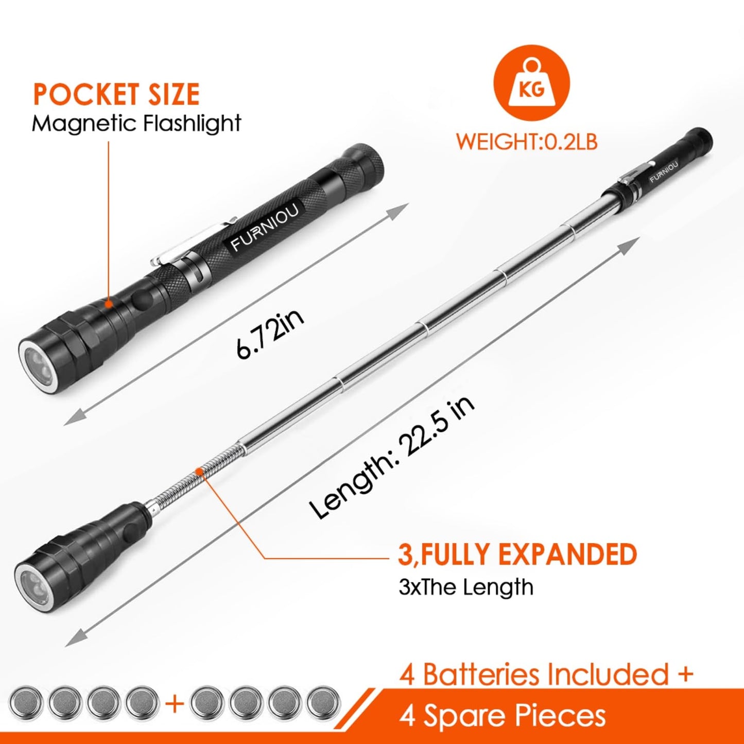 FURNIOU Gifts for Men, LED Magnetic Pickup Tool, Stocking Stuffers For Adults,Birthday Gifts for Men, Extendable Magnetic Flashlight, Mens Gifts for Women Husband Grandpa Him,Cool Gadgets