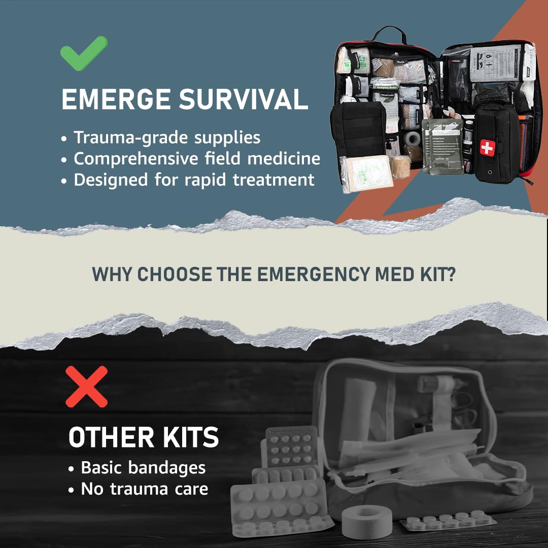 Emerge Survival Ultimate Survival Med Kit – Comprehensive 315‑Piece Emergency Medical & Trauma First Aid System, Hemostatic Gauze, Burn & Wound Care, Splints, Pain Relief & Organized Go‑Anywhere Bag