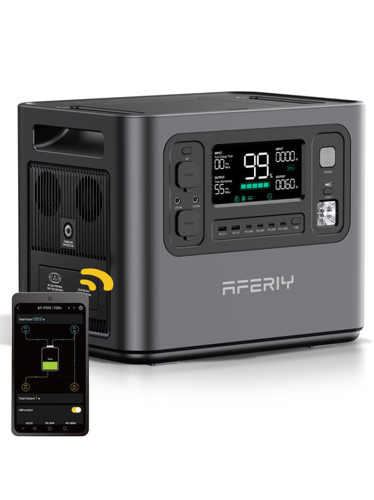 AFERIY P210 Portable Power Station 2400W (Peak 4800W),2048Wh LiFePO4 Battery Generator,AC Fast Charging, 12V/25A XT60 DC output port,UPS Power Outages,Home Backup,Camping(Solar Panel Optional)