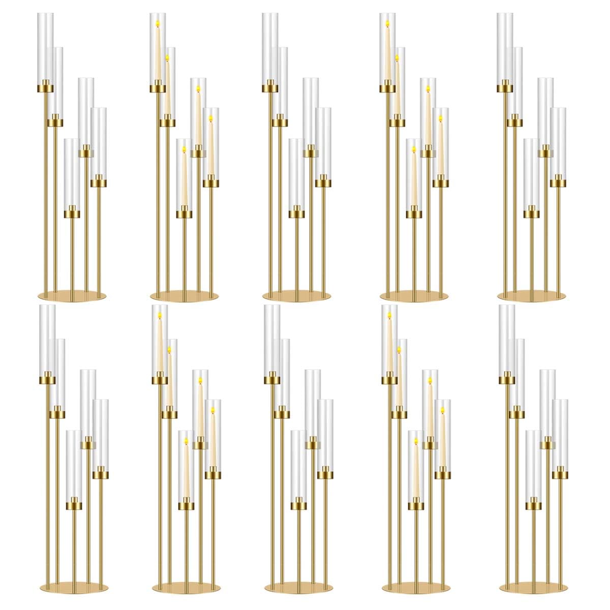 35in 10 Set Gold Candelabra Candle Centerpieces for Tables Candlesticks Holder Wedding Centerpieces Table Decorations Fit 0.9" LED Candle"