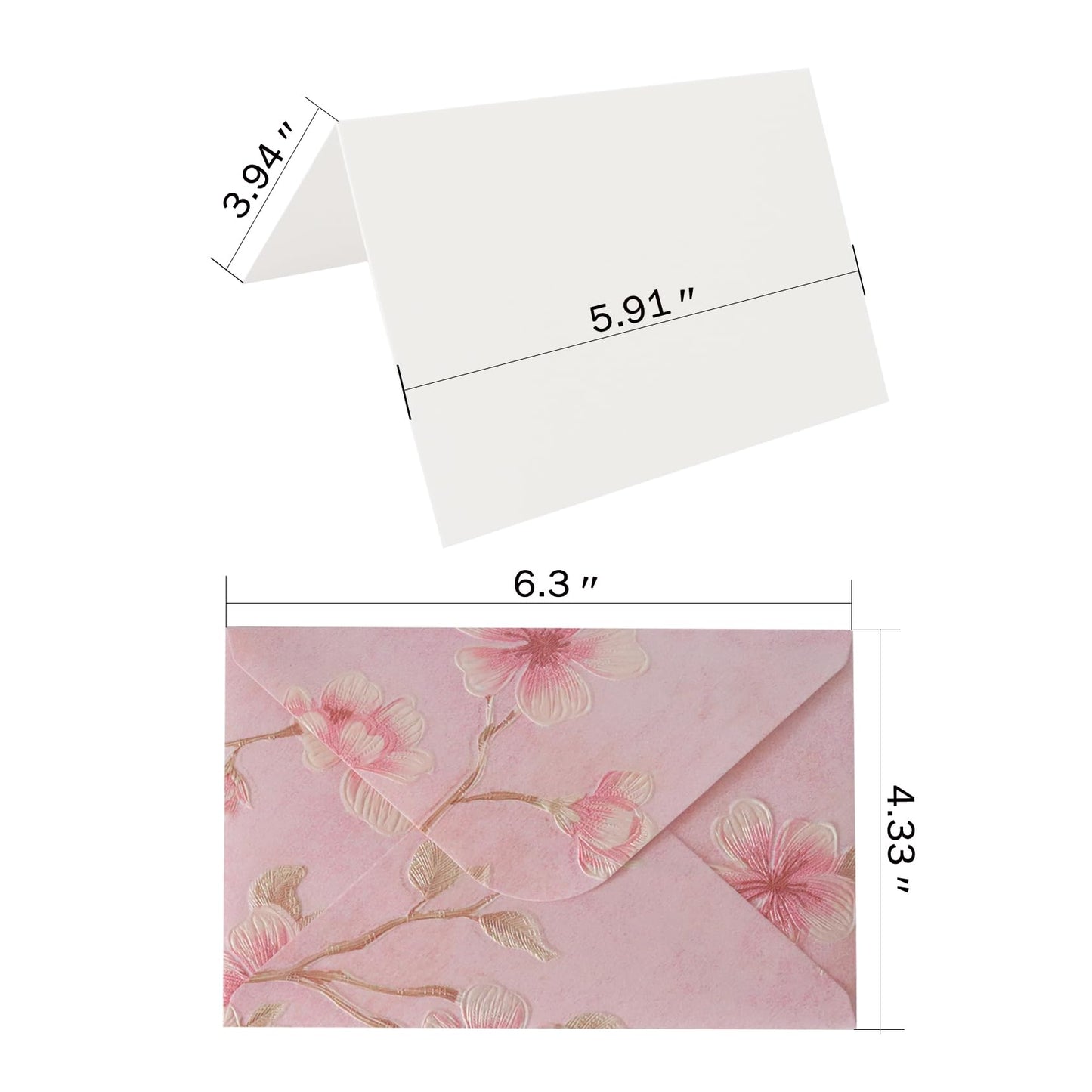 Vintage Floral Envelopes - Set of 15, Perfect for Letters, Invitations, Greeting Cards, and DIY Crafts, Includes 15 recycled paper blank cards(Pink)