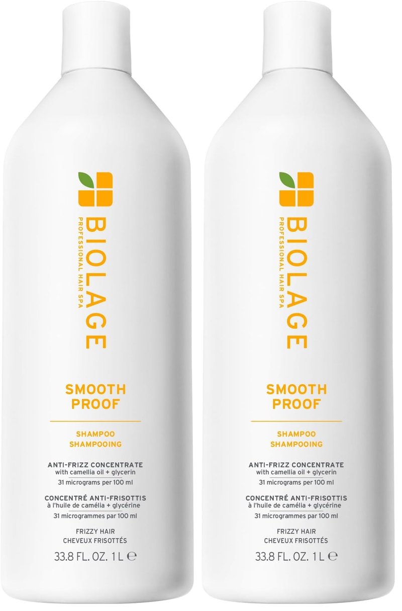 Biolage Smooth Proof Shampoo - Gently Cleanses and Adds Shine,Nourishes,Moisturizes & Tames Frizz,For All Frizzy Hair Types,With Camellia Oil & Glycerin,Vegan-& Paraben-Free,33.8 Fl Oz,(Pack of 2)