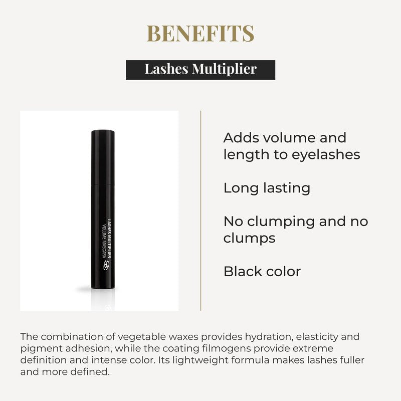 SALERM - Mascara - Lashes Multiplier - 9 ml - Adds Volume and Length to Lashes - Long-Lasting - No Clumping or Flaking - Humidity-Resistant - Black Color