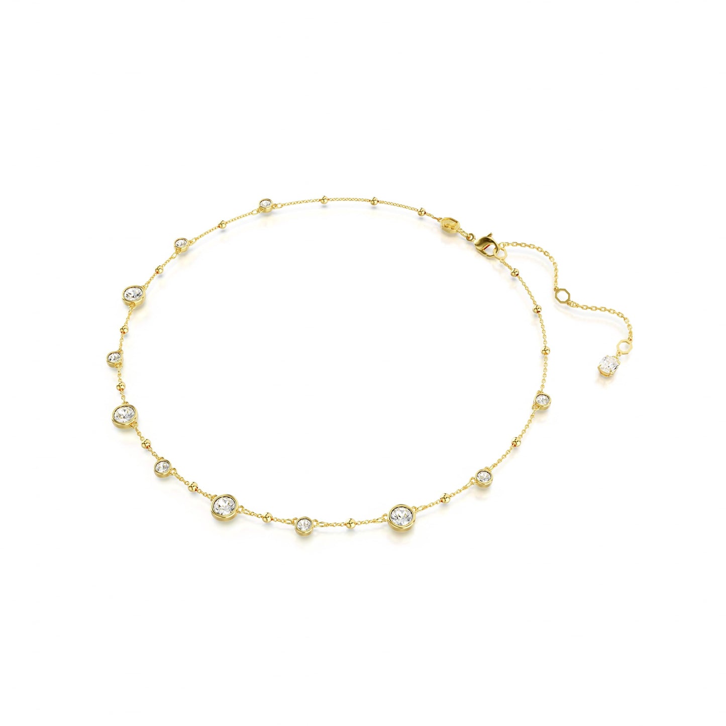 Swarovski Imber Necklace, Scattered Design with Clear Round-Cut Crystals and Shiny Metal Droplets in a Gold-Tone Finished Setting, Part of the Imber Collection