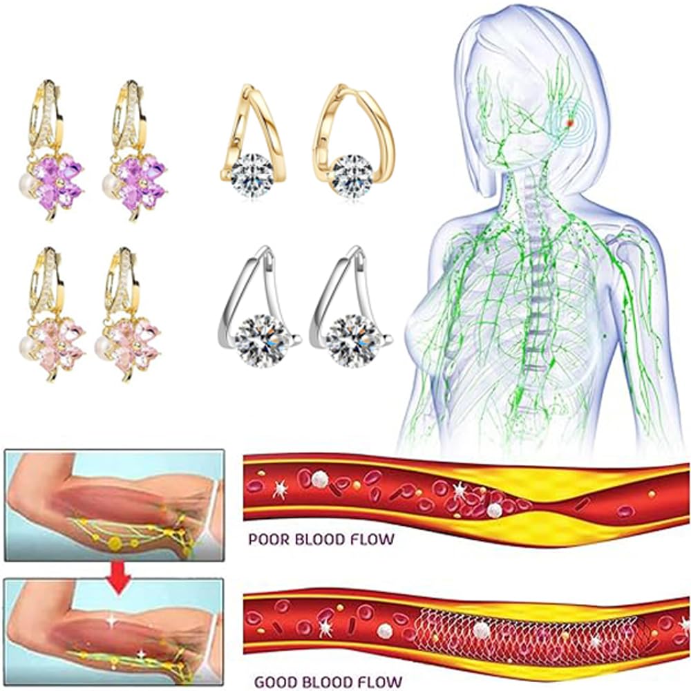 4 Pairs Lymphatic Drainage Slimming Hoop Earrings, Halolux Lymphvity Germanium Earring Acupuncture Therapy Hoop Earrings Fashion Jewelry Gift For Women Men(4PP)