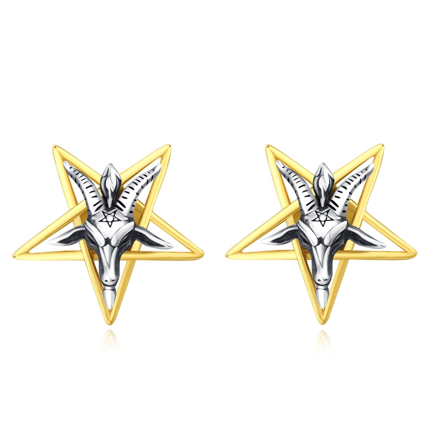 Sigil of Baphomet Earrings,Inverted Pentagram Baphomet Goat Earrings 925 Sterling Silver Satanic for Men Women Goat Stud Christmas Birthday Jewelry