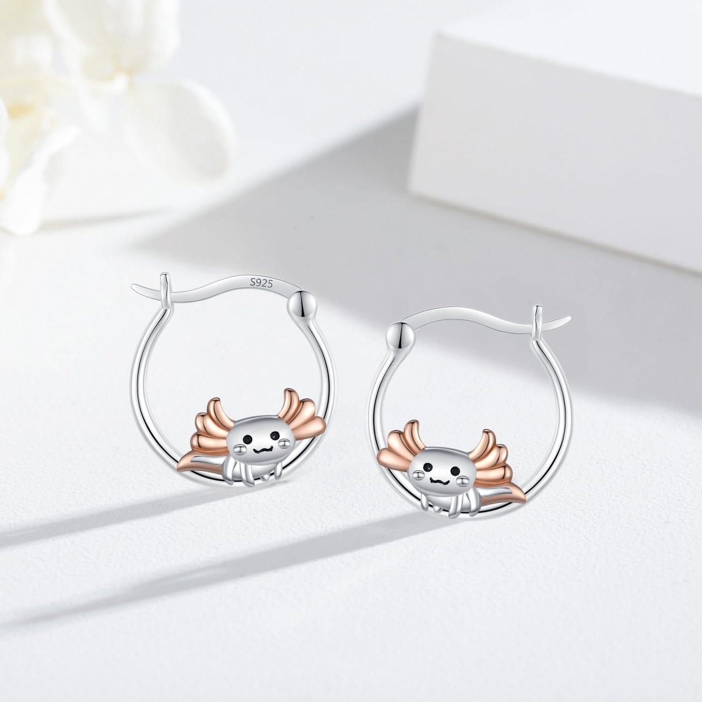 JUSTKIDSTOY Axolotl Earrings for Women Girls 925 Sterling Silver Hypoallergenic Cute Sea Creature Hoop Earrings Kawaii Axolotl Jewelry Graduation Gifts for Women Daughter Her