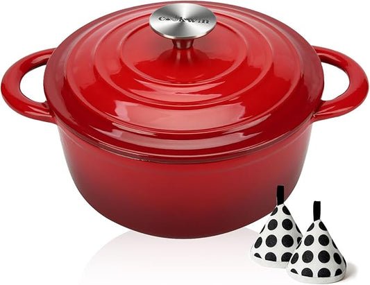 Enameled Cast Iron Dutch Oven, 4.5QT Heavy Duty Cooking Pot with Lid, Oven Safe up to 500Â° F for Sourdough Bread Baking, Braising, Stew, Family And Friends Best Gifts, Red