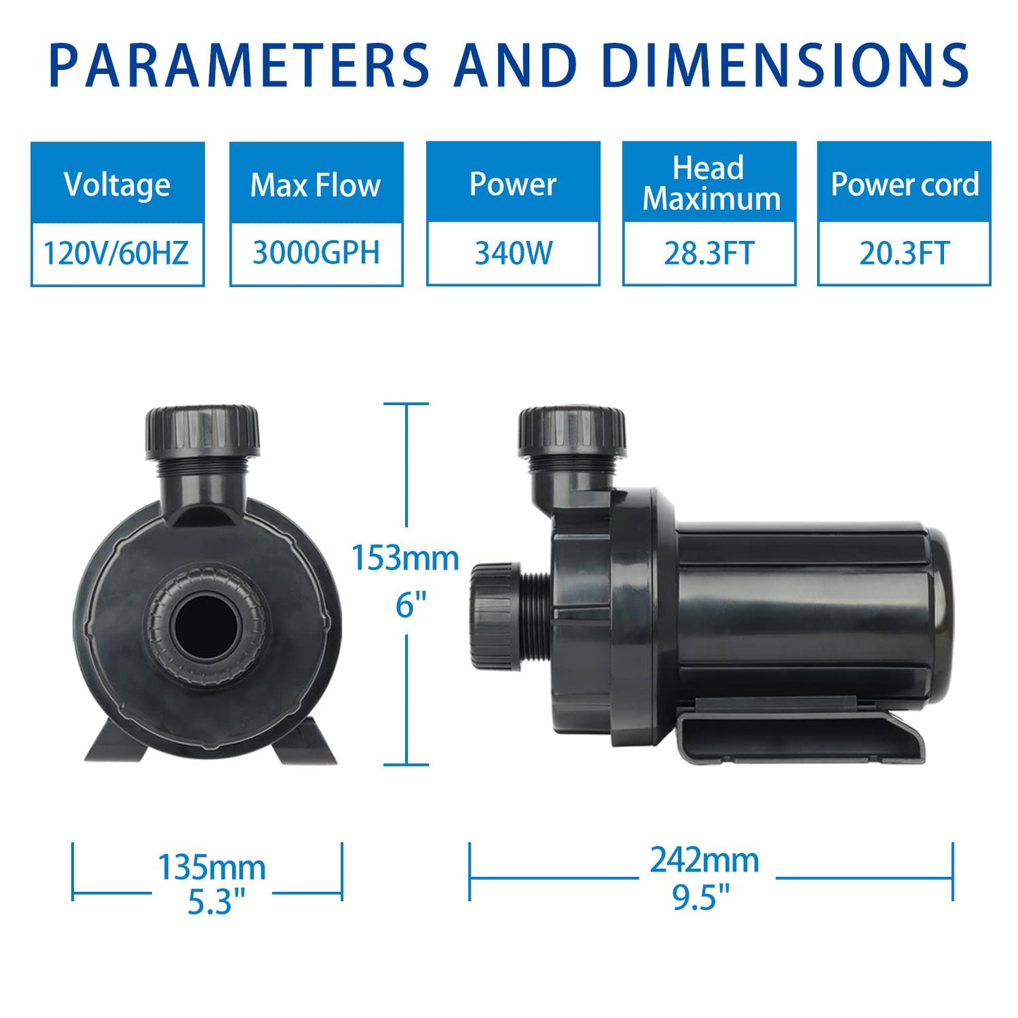 OYO WATER 3000GPH Pond Pumps Submersible Outdoor Inline Pump Pond High Head Water Pump for Garden Waterfall Fountain Water Circulation Pump for Koi Fish Pond