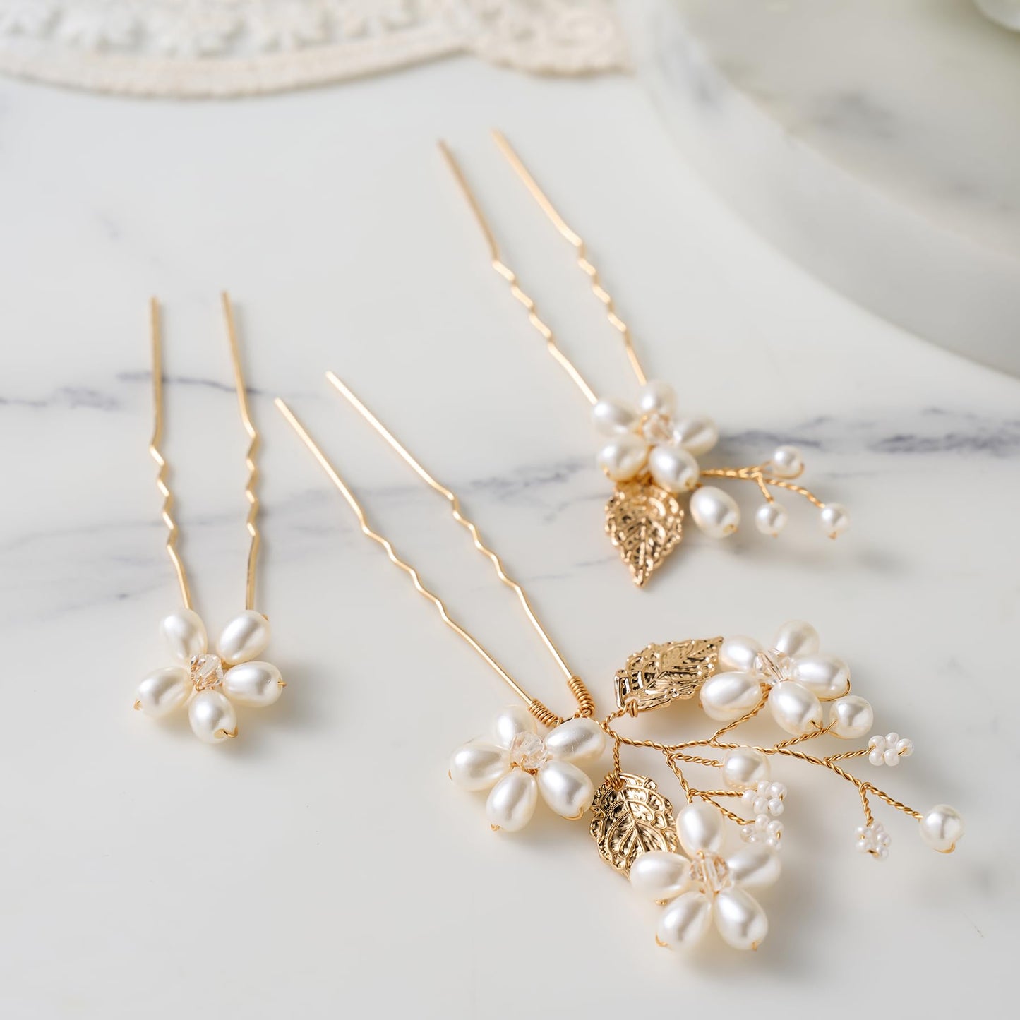 SWEETV 7 Pieces Bride Hair Accessories Pearl Wedding Hair Pins Leaf Bridal Hair Piece Vintage Hair Headpiece Leaf Hair Clips Jewelry for Women Bridesmaids Brides Flower Girls