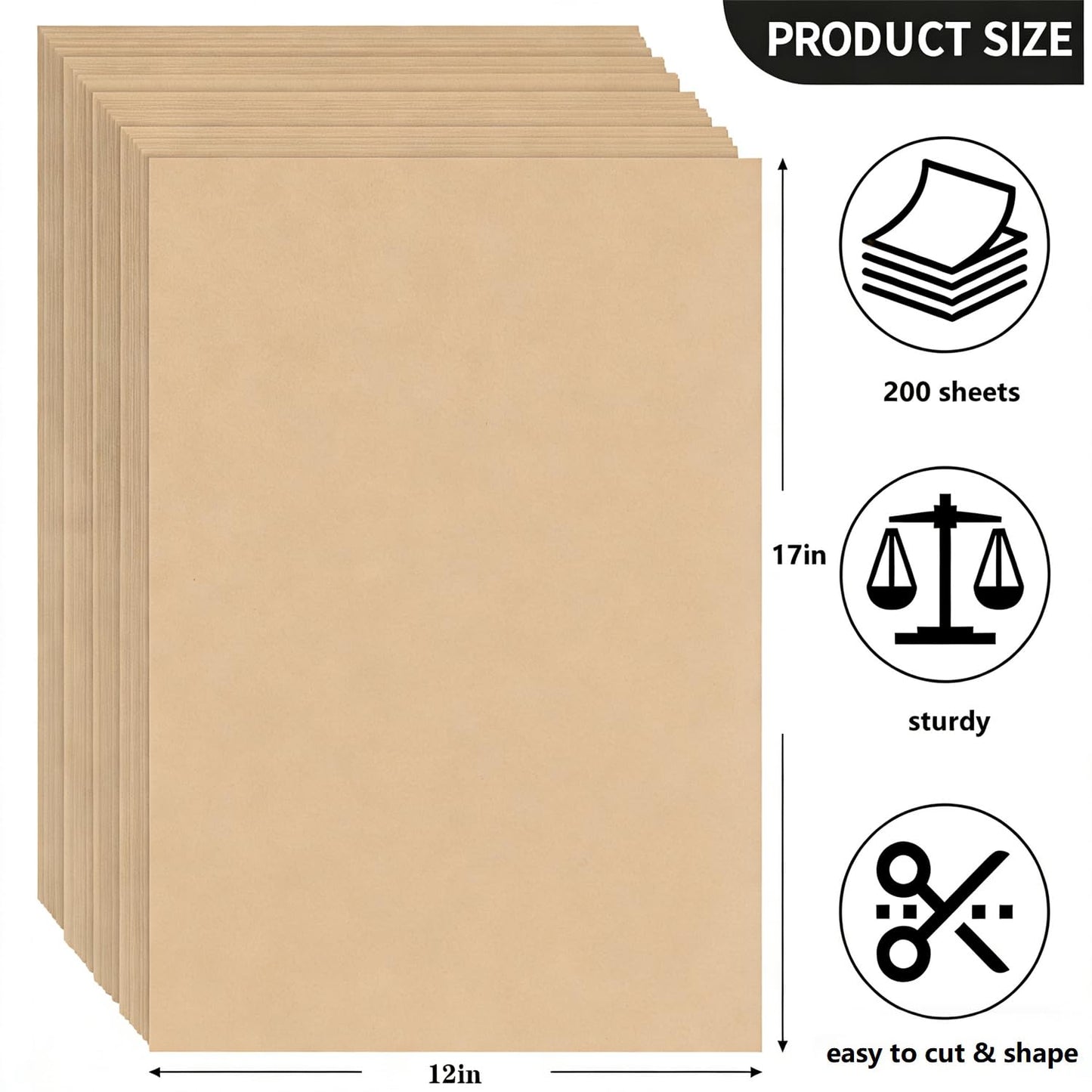 200 Sheets Brown Kraft Paper for Wrapping Gifts Bouquet 12”x 17”Construction Paper for Art Craft Drawing Supplies Kraft Sheets for Packing Moving Shipping