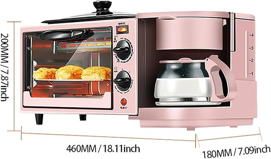 9L, 3-in-1 multifunctional home breakfast machine, mini oven, coffee machine, with timer，visible window (Pink)