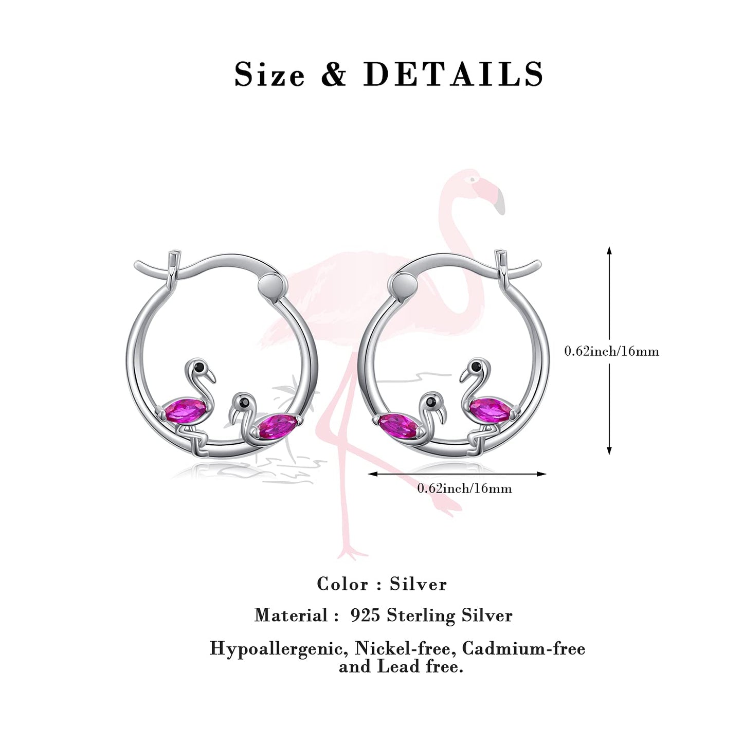 Flamingo Earrings Sterling Silver Hypoallergenic Small Hoop Earrings for Sensitive Ears Flamingo Jewelry Graduation Gifts for Women Daughter Her