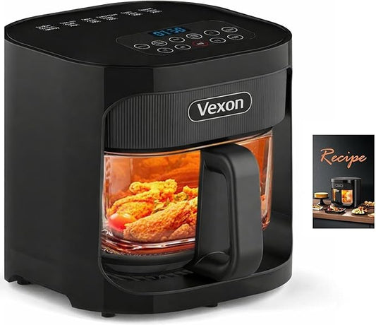 4.5QT Large Glass Air Fryer – See-Through Glass Window, Non Toxic, 360° Hot Air and Auto Shut-Off for Crispy Food, Temperature Control Dishwasher Safe