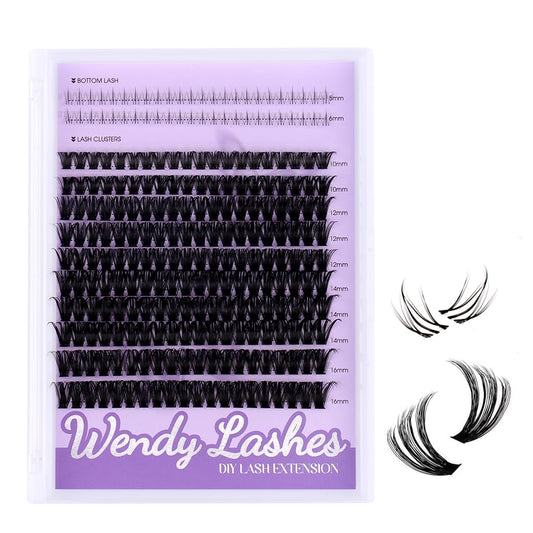 WENDY LASHES 50D Natural Lash Clusters with Bottom lashes 249PCS Individual Eyelash Extensions Reusable False Eyelashes Mix 10-16mm D-Curly Lash Extension at Home