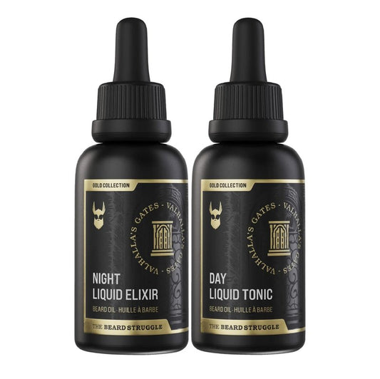 The Beard Struggle Tonic + Elixir Beard Oil Bundle - Gold Collection - Grooming Beard Oil - Softens, Moisturizers, and Strengthens Beard Growth - Pack of 2, Valhalla's Gates