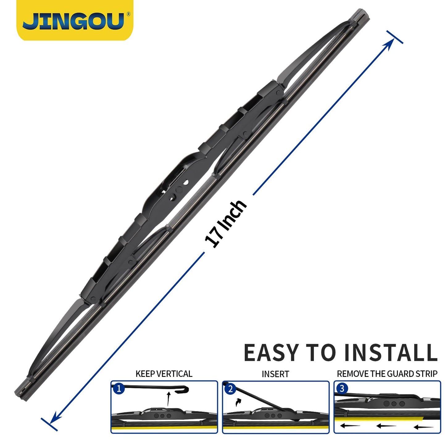 JINGOU 17''+17''Wiper Blades,Compatible with Toyota Corolla 1978-1983 Premium All-Season Windshield Wiper Blades-Driver and Passenger Side,Automotive Replacement Windshield Wiper Blade(Pack Of 2)