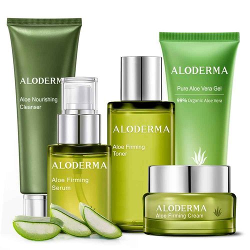 Aloderma Signature Aloe Firming & Rejuvenating Set - 6 Pieces - 114g Gel, Cleanser, Toner, Serum x 2pcs, Cream