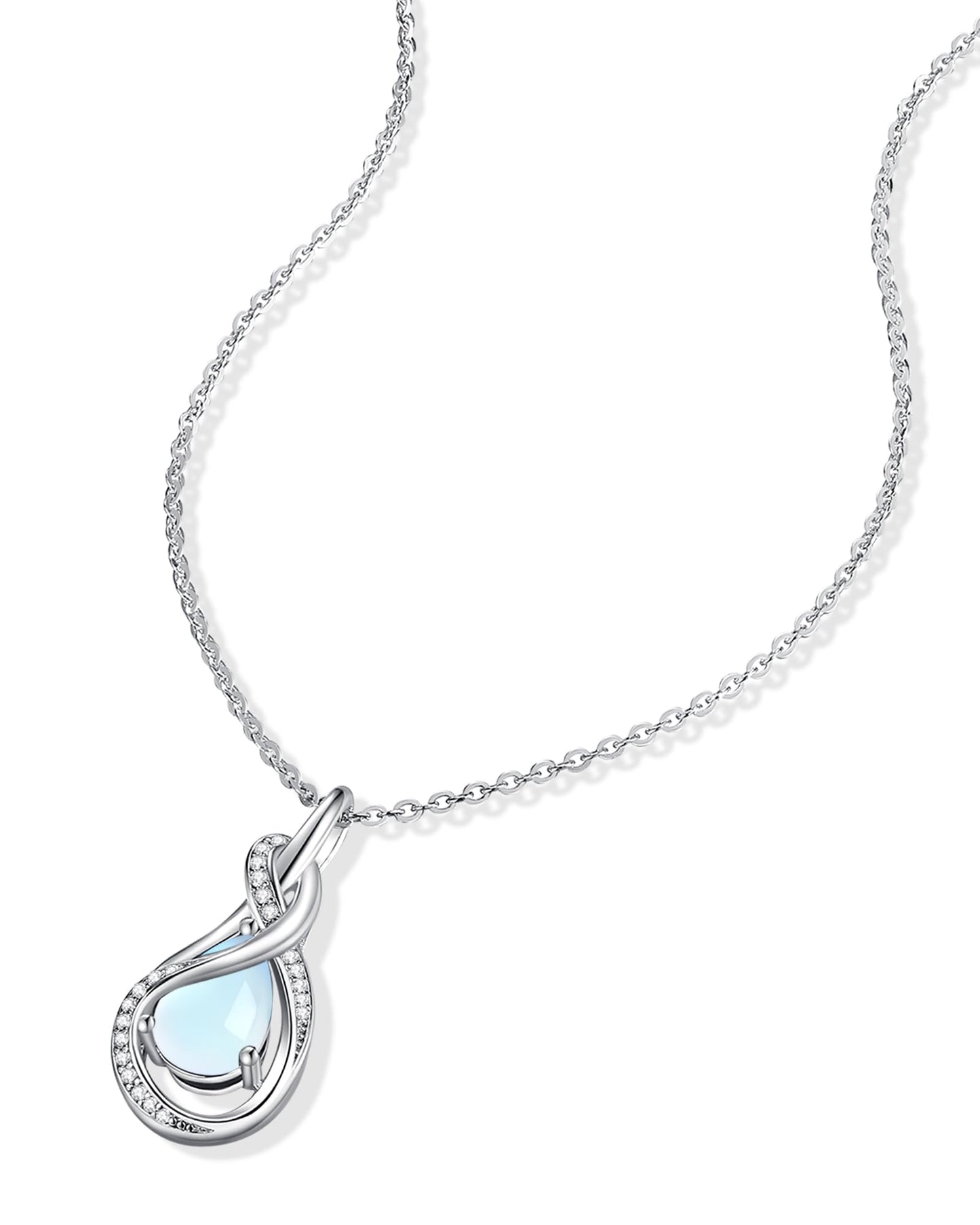 FANCIME Moonstone Necklace June Birthstone Sterling Silver Infinity Knot Pendant Necklace Gemstone Fine Jewelry Birthday Mothers Day Gifts for Women Her Mom