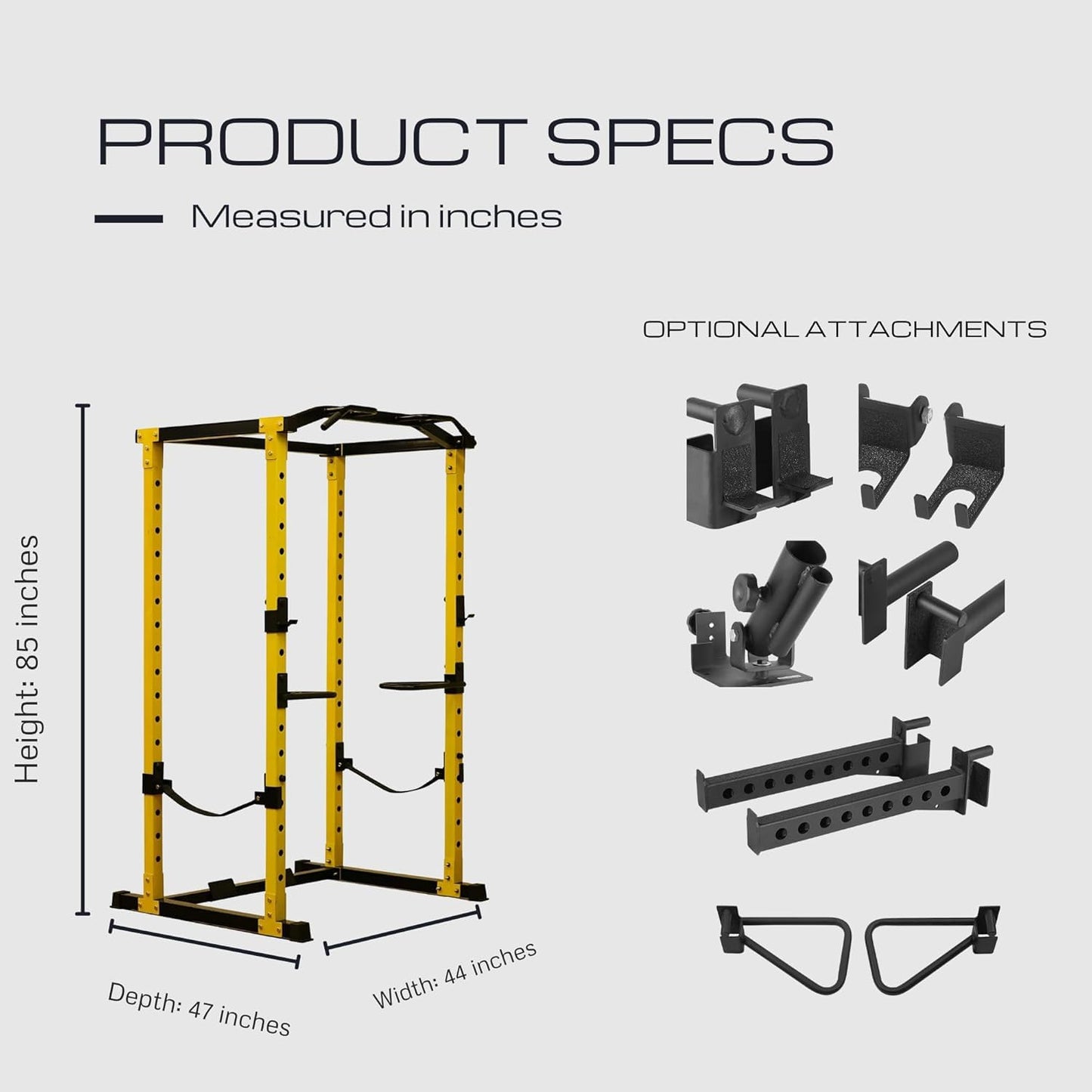 ELevon Power Cage Squat Rack for Home Gym - Multifunctional Exercise Equipment with Attachments, Black