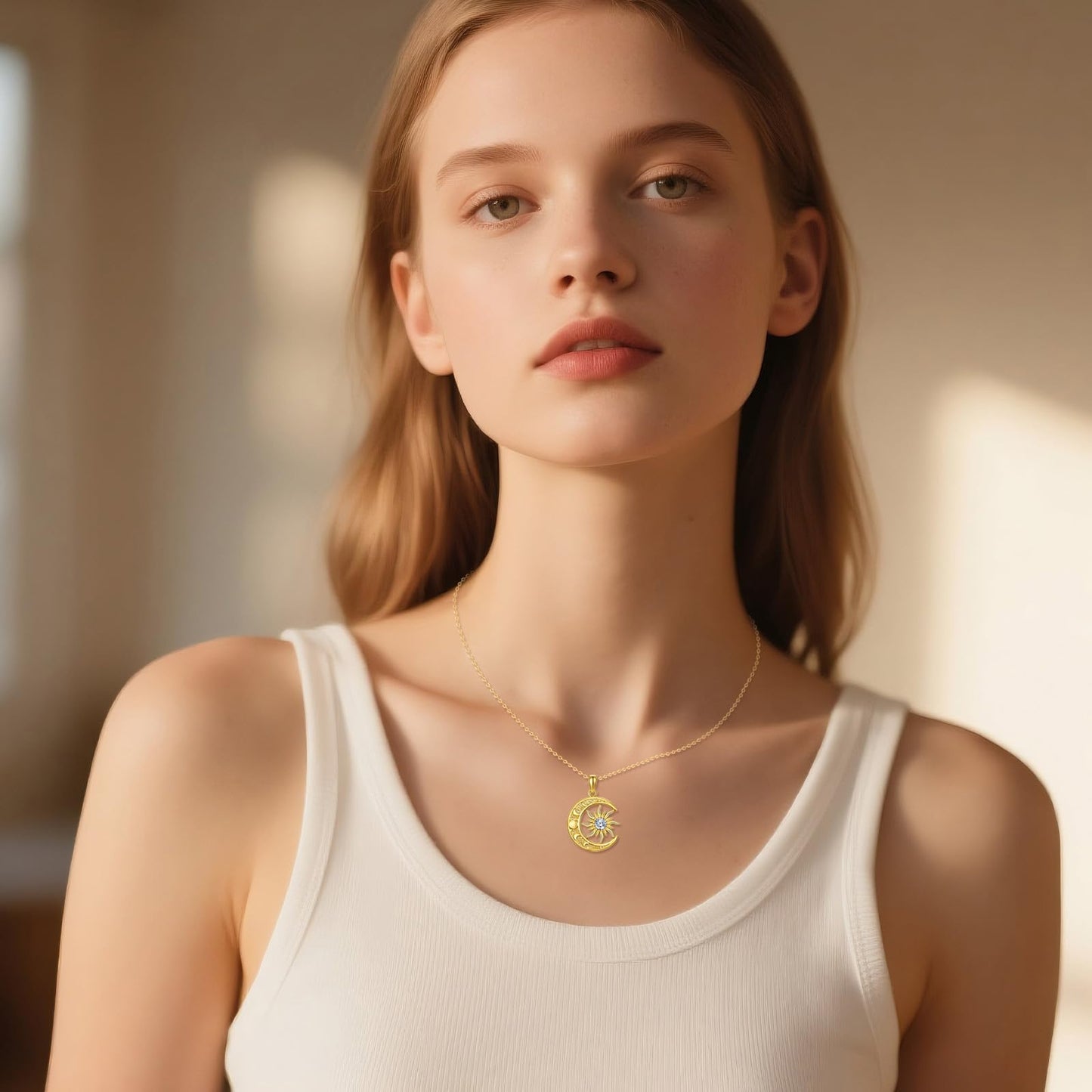 SOACAE Moissanite Moon Sun Necklace 925 Sterling Silver 0.5ct Lab Created Moissanite Pendant Sun and Moon Jewelry Gifts for Women