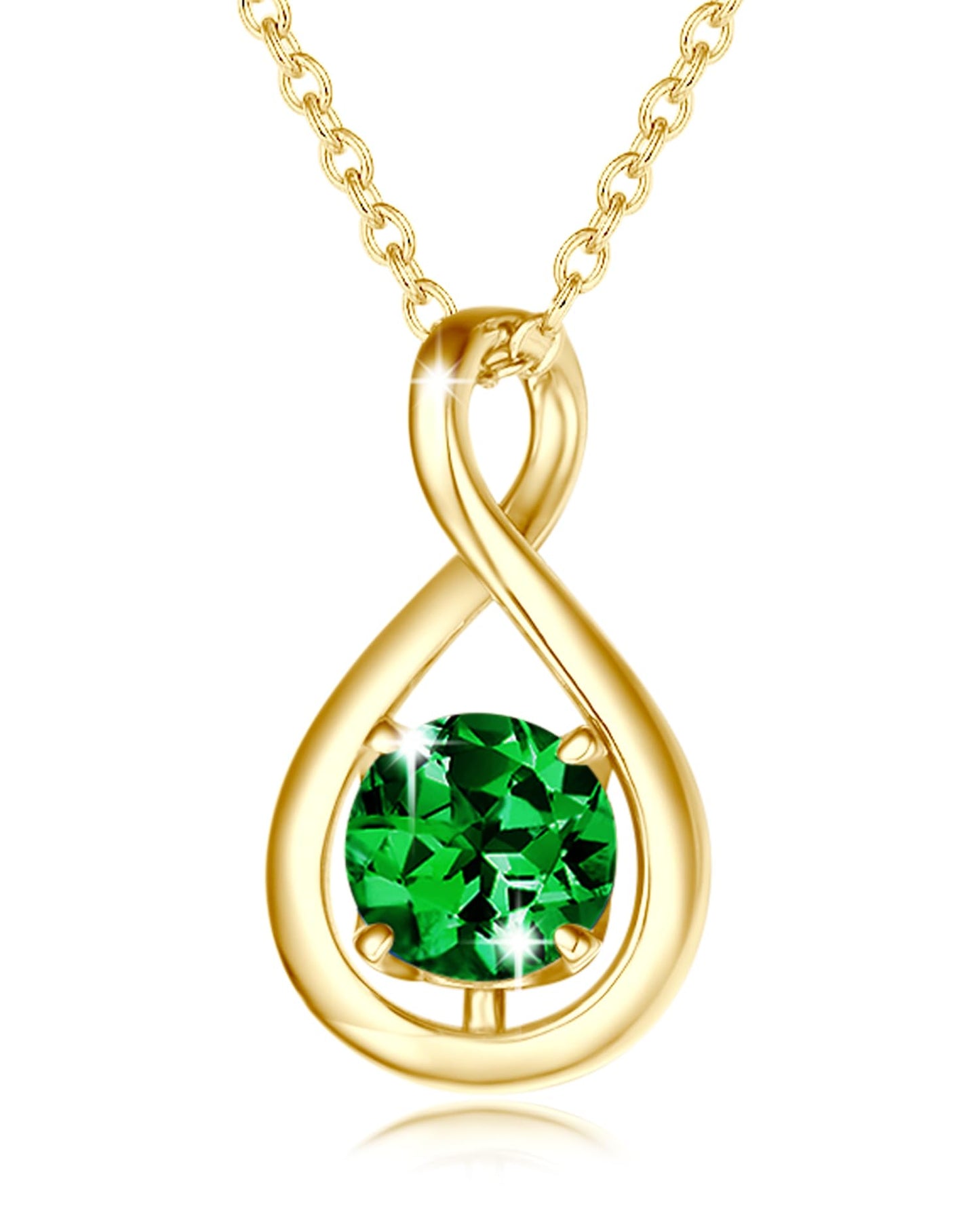 FANCIME Emerald Necklace Yellow Gold Plated 925 Sterling Silver Infinity Pendant May Birthstone Necklace for Women Green Gemstone Fine Jewelry Birthday Mothers Day Gifts for Mom Her