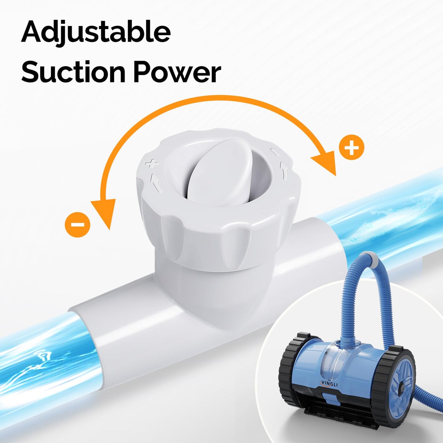 (2025 Upgrade) VINGLI Automatic Suction-Side Pool Vacuum Cleaner, Powerful Wall-Climbing Sweeper for Inground Pools, Includes 39.6ft Tangle-Free Hose (Blue&Gray)
