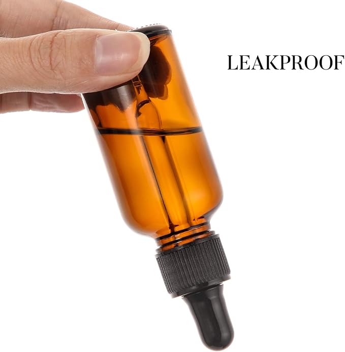 4 Pack, 2 oz Bottles with Dropper & 1 Funnel & 4 Labels - Essential Oils Bottles for Health, Personal Care & Beauty - 60ml Thick Dark Amber Glass Tincture Bottles, Refillable Cosmetic Containers