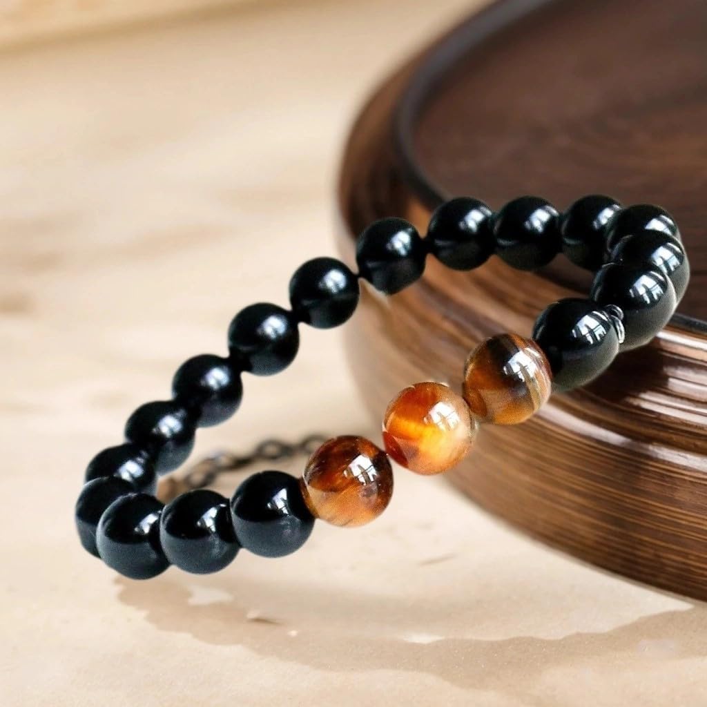 merihong Handmade Yoga Stretch Elastic Bracelet Natural Stone Crystal Healing Power Energy Gifts for Unisex Adult 6mm （Rose Quartz） (Obsidian)