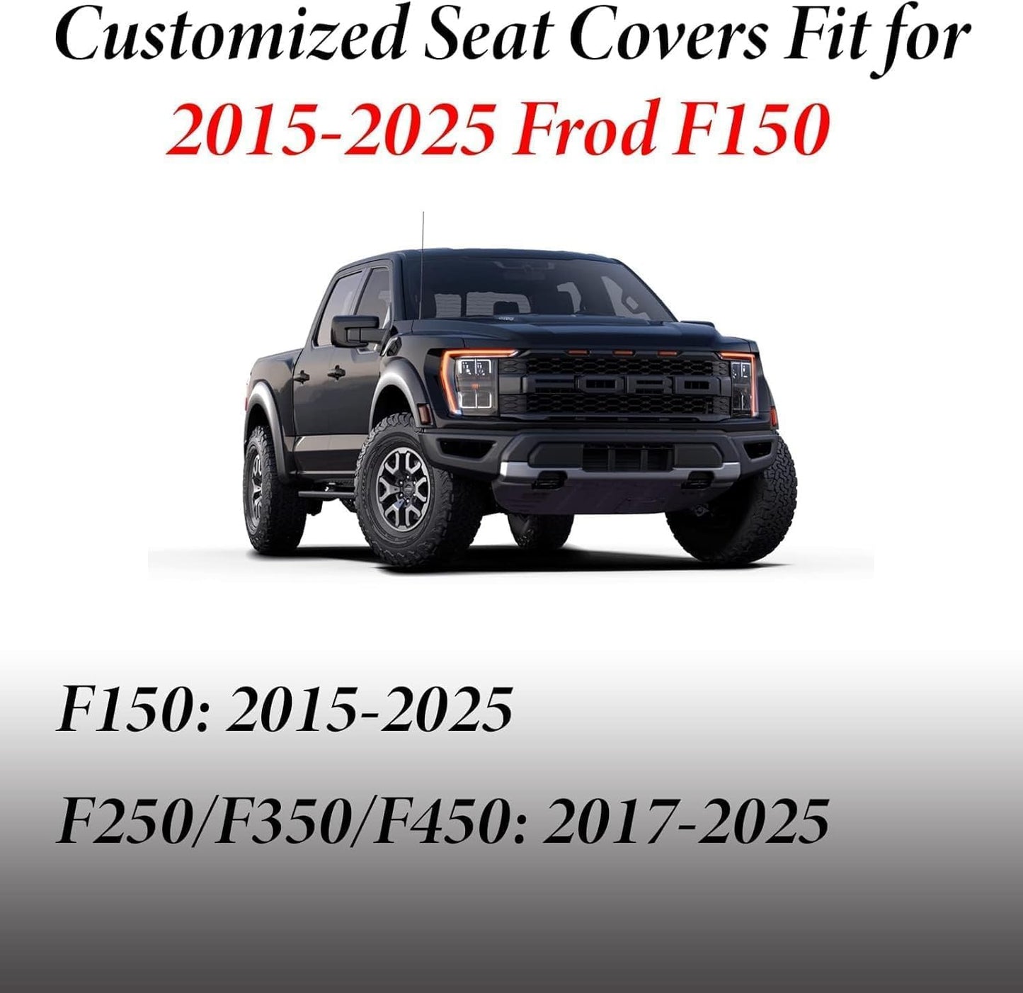 Coverado F150 Seat Covers for Ford, Full Set Leather Automotive Seat Covers, Custom Fit for 2015-2025 F150 and 2017-2025 F250, F350, F450 (Black)
