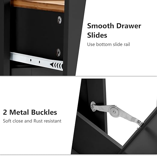 Gitua Tilt Out Trash Cabinet, Freestanding Wooden Kitchen Trash Recycling Cabinet with Drawer & Removable Cutting Board, Dog Proof Trash Can Cabinet, Black