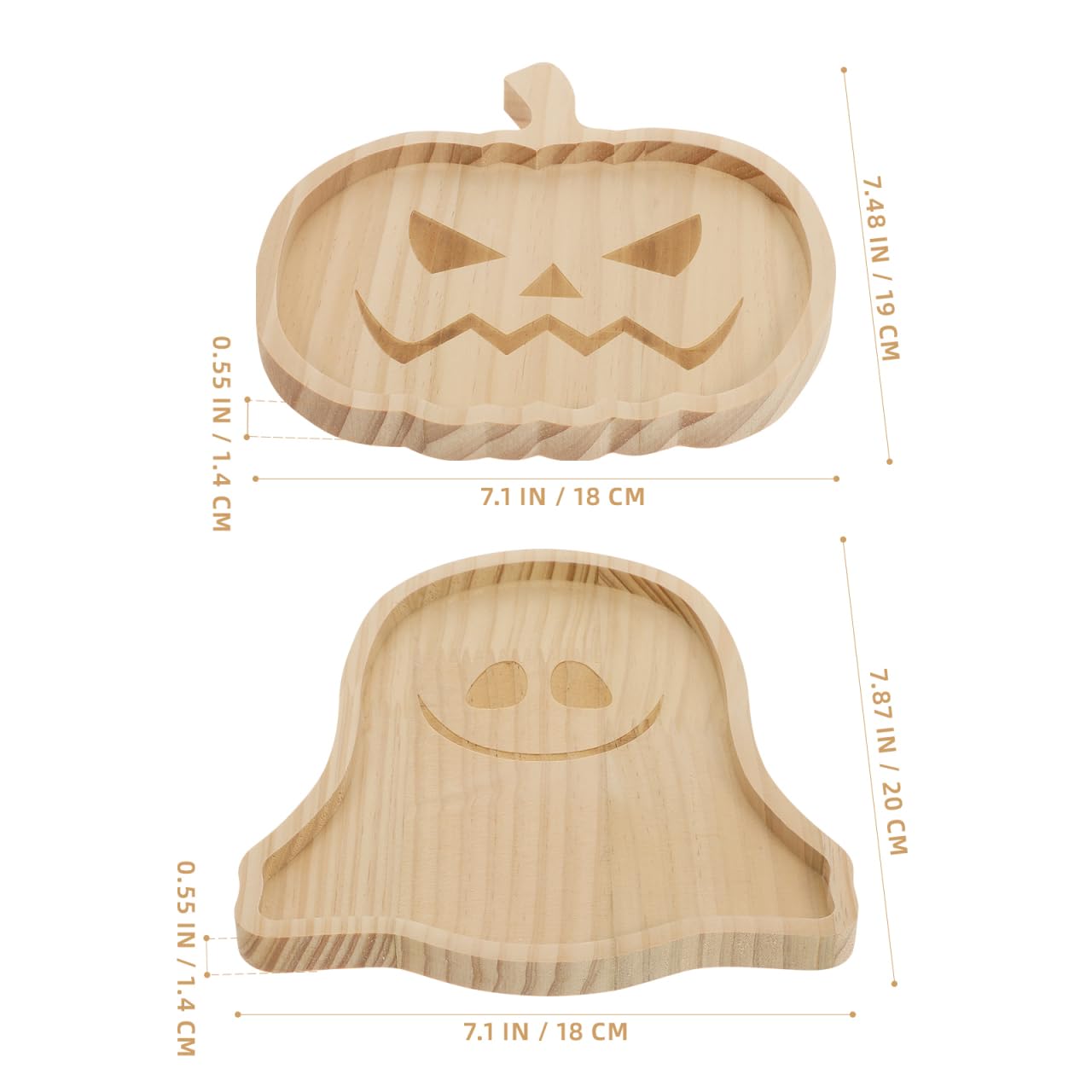 Garneck Halloween Wood Charcuterie Board, 2pcs Pumpkin and Ghost Food Plate Halloween Wood Serving Tray Cheese Platter Tray Appetizer Boards for Holiday Home Party Table Centerpiece Decoration, 7" W