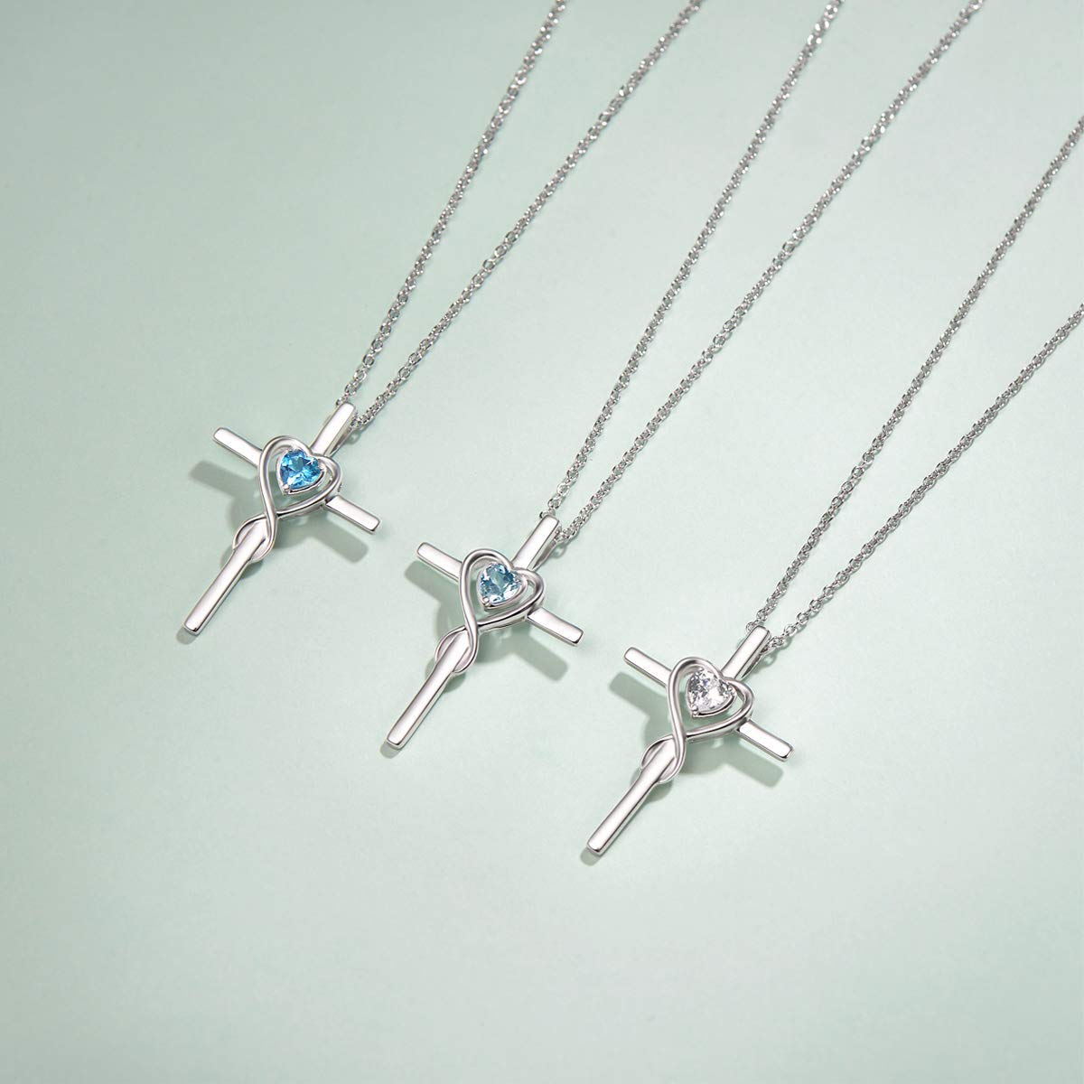 FANCIME Cross Necklace For Women Sterling Silver Birthstone Necklace Simulated Diamond Infinity Heart Cross Pendant April Birthstone Jewelry Gifts for Women