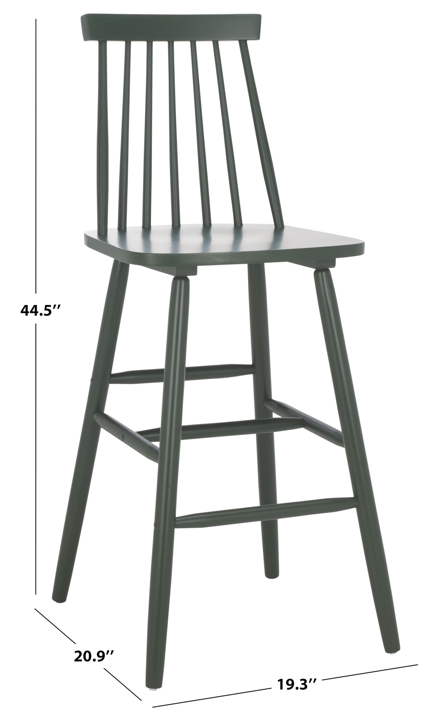 SAFAVIEH Home Collection - Beaufort Garden Green Solid Wood Bar Stool Set of 2, 30-Inch Seat Height, Farmhouse Windsor Spindle Back Design (BST8500G-SET2)