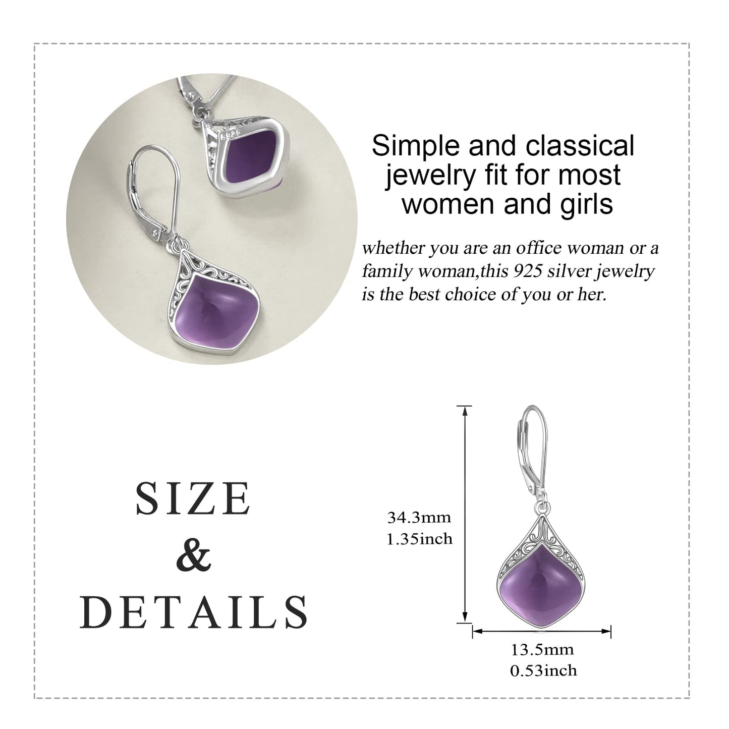 Amethyst Earrings Sterling Silver Irish Celtic Filigree Teardrop Drop Earrings Jewelry Christmas Gifts for Women Mother Daughter