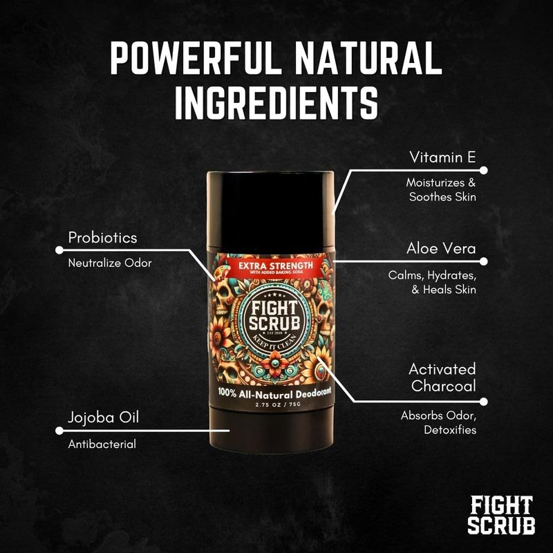 Fight Scrub Extra Strength Deodorant – Aluminum-Free, Baking Soda Formula for Athletes & Active Lifestyles – Long-Lasting Odor Protection – Handmade in the USA (2-Pack) (Unscented)
