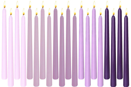 20 Pack Gradient Purple Smooth Taper Candles, 10 Inch Smokeless Dripless Dinner Candlesticks, Long Burning Colored Tapered Candles for Wedding Party Home Decor Dinner Spa, 4 Purple Shades (4 of Each)