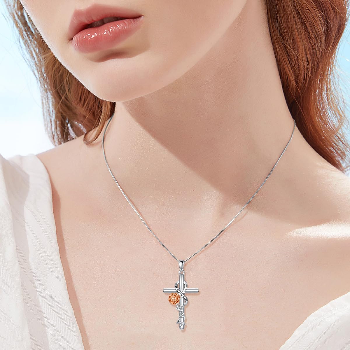 Flpruy Cross Necklace 925 Sterling Silver Peony Necklace September Birthday Jewelry Gifts Birth Flower Floral Pendant for Women Mom