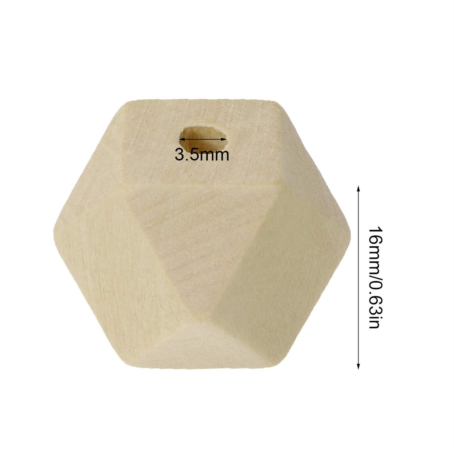 Penta Angel 100PCS 16mm/0.63" Unpainted Faceted Geometric Wood Beads Unfinished Natural Color Polygons Shape DIY Wooden Spacer Beads with 3.5mm Hole for Handmade Necklace(16mm)