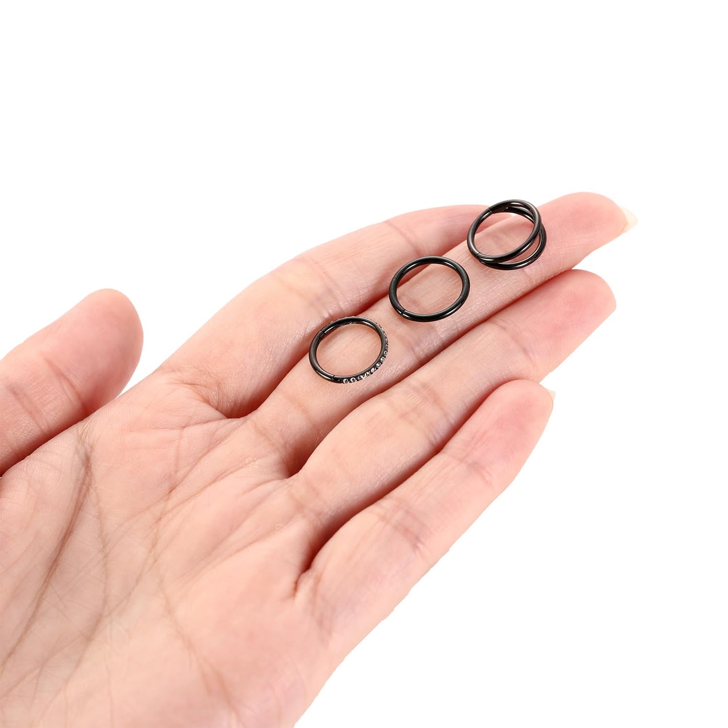 GAGABODY Conch Piercing Jewelry Nose Ring Hoop Earrings 18g Nose Hoop Black 8mm Septum Jewelry Surgical Steel Septum Ring with CZ Septum Clicker Lip Rings Helix Earring Double Hoop Cartilage Earring