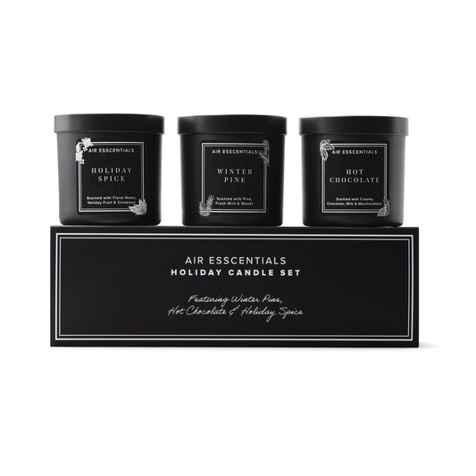 Air Esscentials Cozy Candle Gift Set, Luxury Scented Soy Candles with Winter Pine, Holiday Spice & Hot Chocolate, Hand Poured in USA, 15 Hour Clean Burn, 5 oz 3 Pack