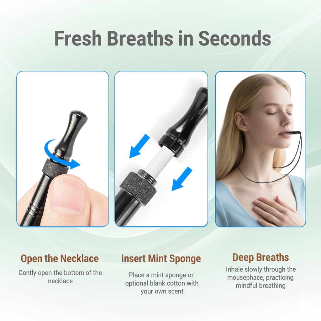 Quit Smoking Necklace with Fidget Ring & Mint Pods – BreathHalo Stop Smoking Aid Device for Stress, Anxiety & Mindful Breathing, Wearable Breathing Necklace for Fidget Relief & Smoking Cessation