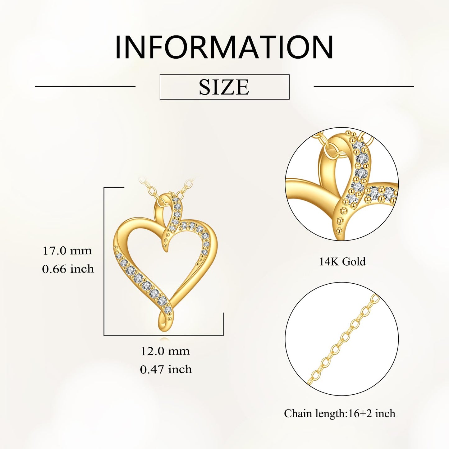 DOVRAN 14K Solid Gold Heart Necklace for Women Real Yellow Gold Love Heart Pendant Minimalist Jewelry Birthday Christmas Gift for Wife Mom
