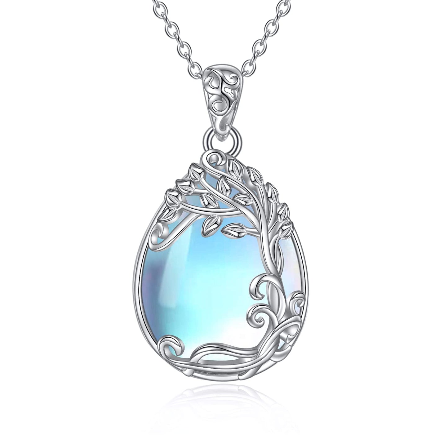 YAFEINI Moonstone Necklace Tree of Life Pendant 925 Sterling Silver Tree of Life Necklace Jewelry Gifts for Women (B-Tree of Life Moonstone Necklace)