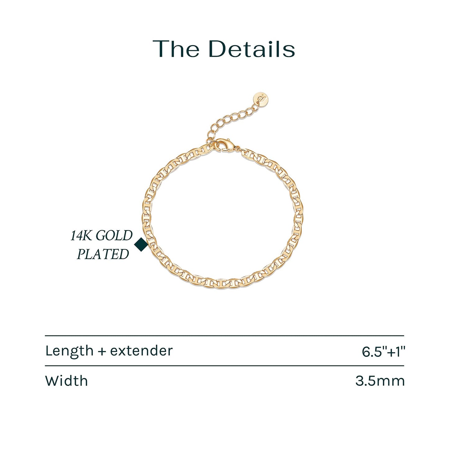PAVOI 14K Gold Plated Paperclip/Curb/Figaro Chain Adjustable Bracelet for Women (Cuban, White Gold Plated)