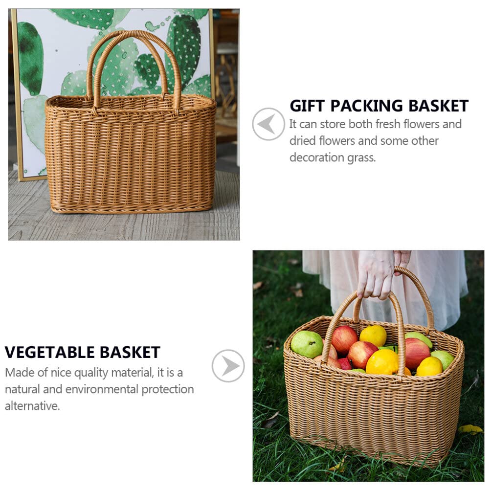 Alipis African Market Basket Oval Woven Straw Basket with Handle Ghana Plant Pot Grocery Bag Beach Tote Shopping Bag Flower Picnic for Toy Storage