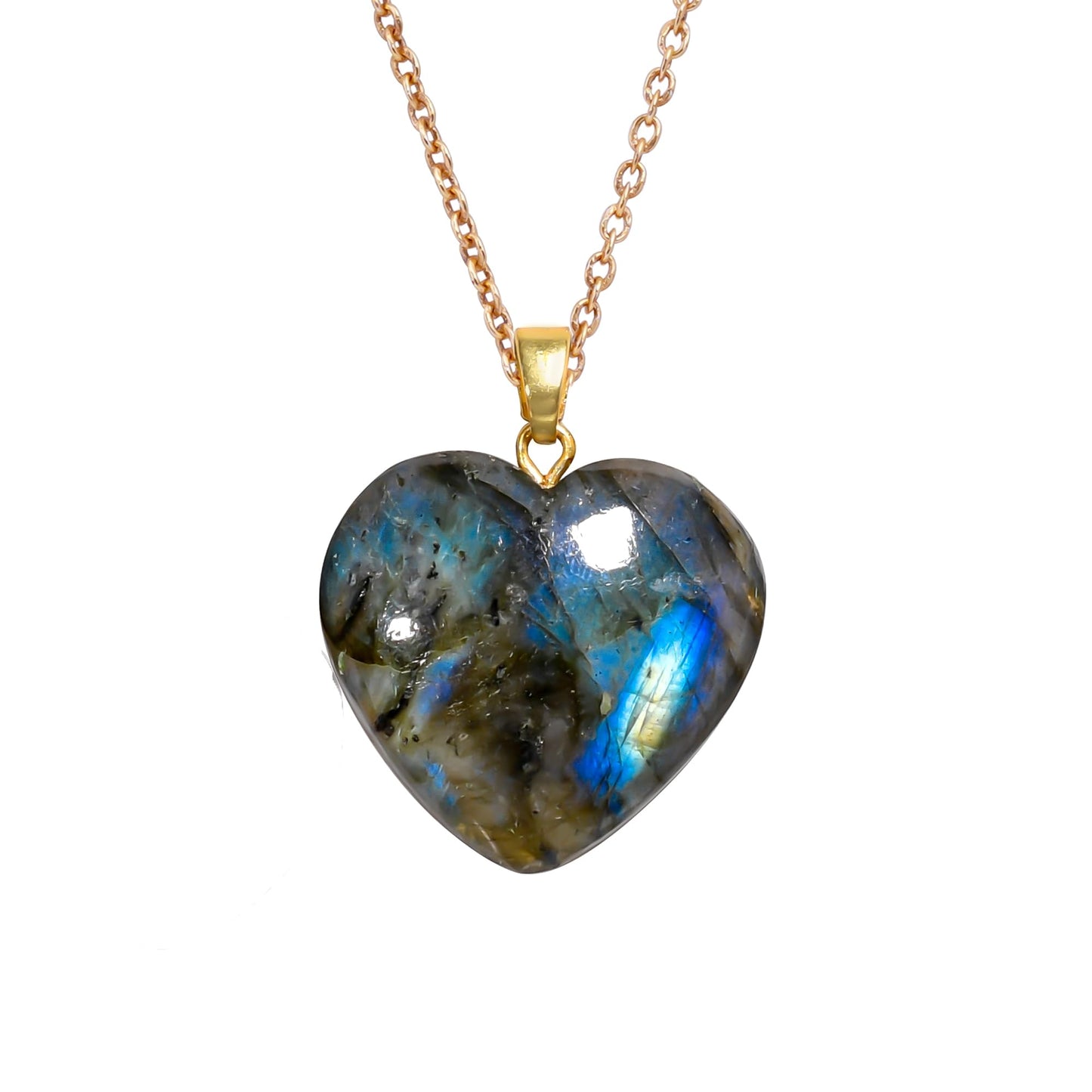 YASHEE Labradorite Gemstone Heart Shape Pendant Necklace, Natural Cabochon, Women Jewelry, Energy Healing Crystals, Calm Chakra, Birthstone, Gift for Women, Gold Plated Jewelry 18 inch, AA+ Quality